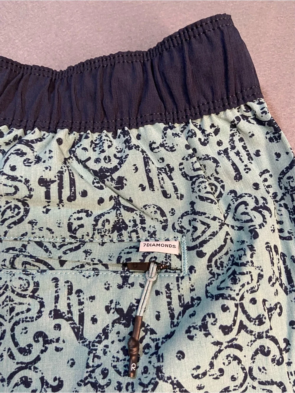 Aqua Printed Bermuda Swim Shorts with Navy Waist